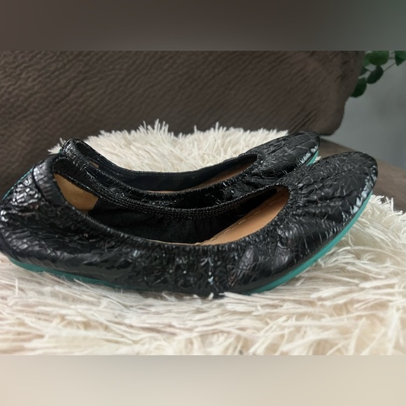 TIEKS Obsidian Black Embossed Crocodile Ballet Flat Shoes Size 8 - Picture 5 of 9